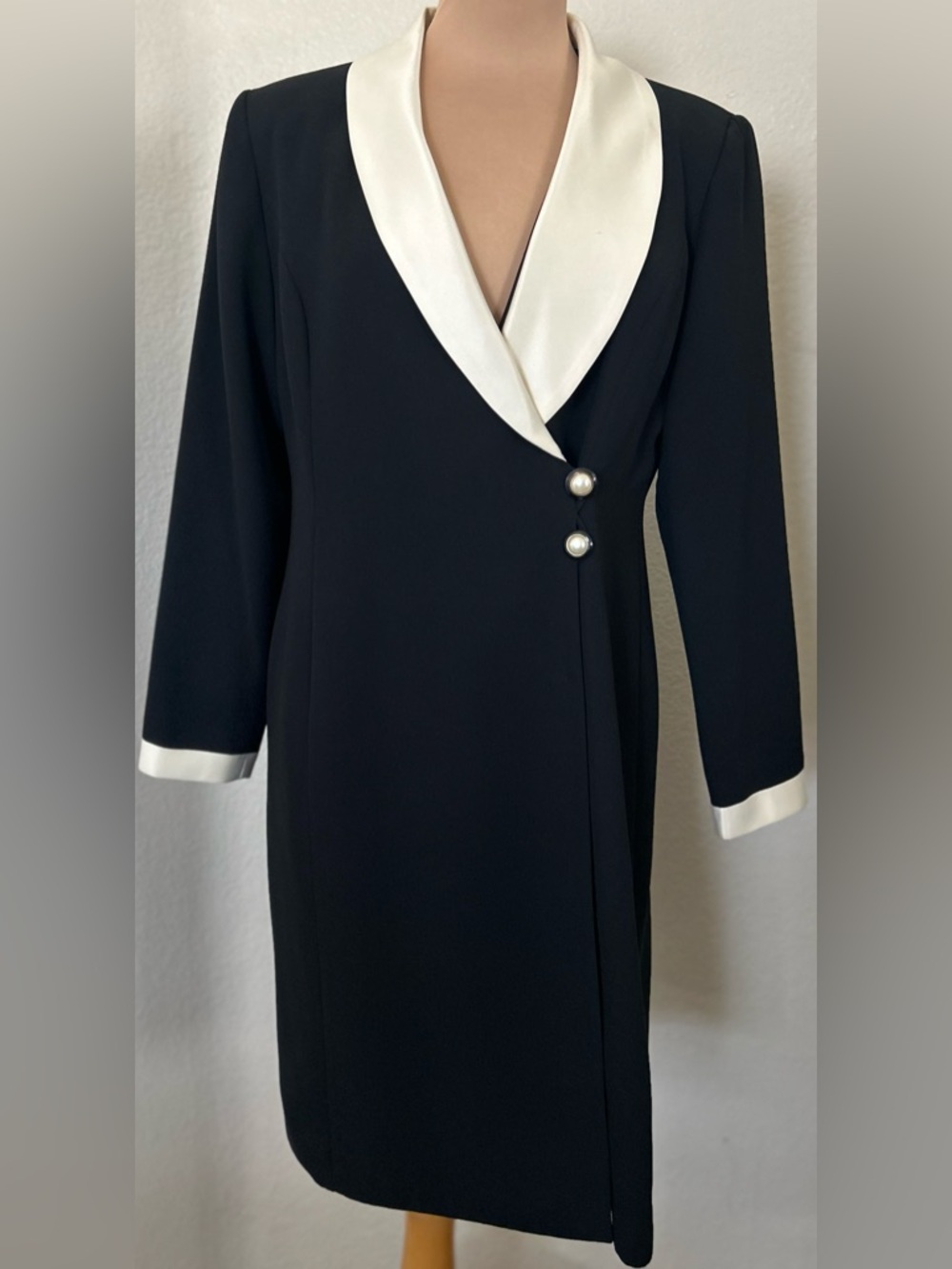 Brownstone Studio New York Black Coat Dress  with White Shawl Lapel